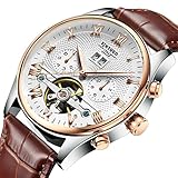 Sharplace Lujo KINYUED Hombre Reloj Mecánico Automático Hueco De Cuero Genuino Accesorios - Marrón