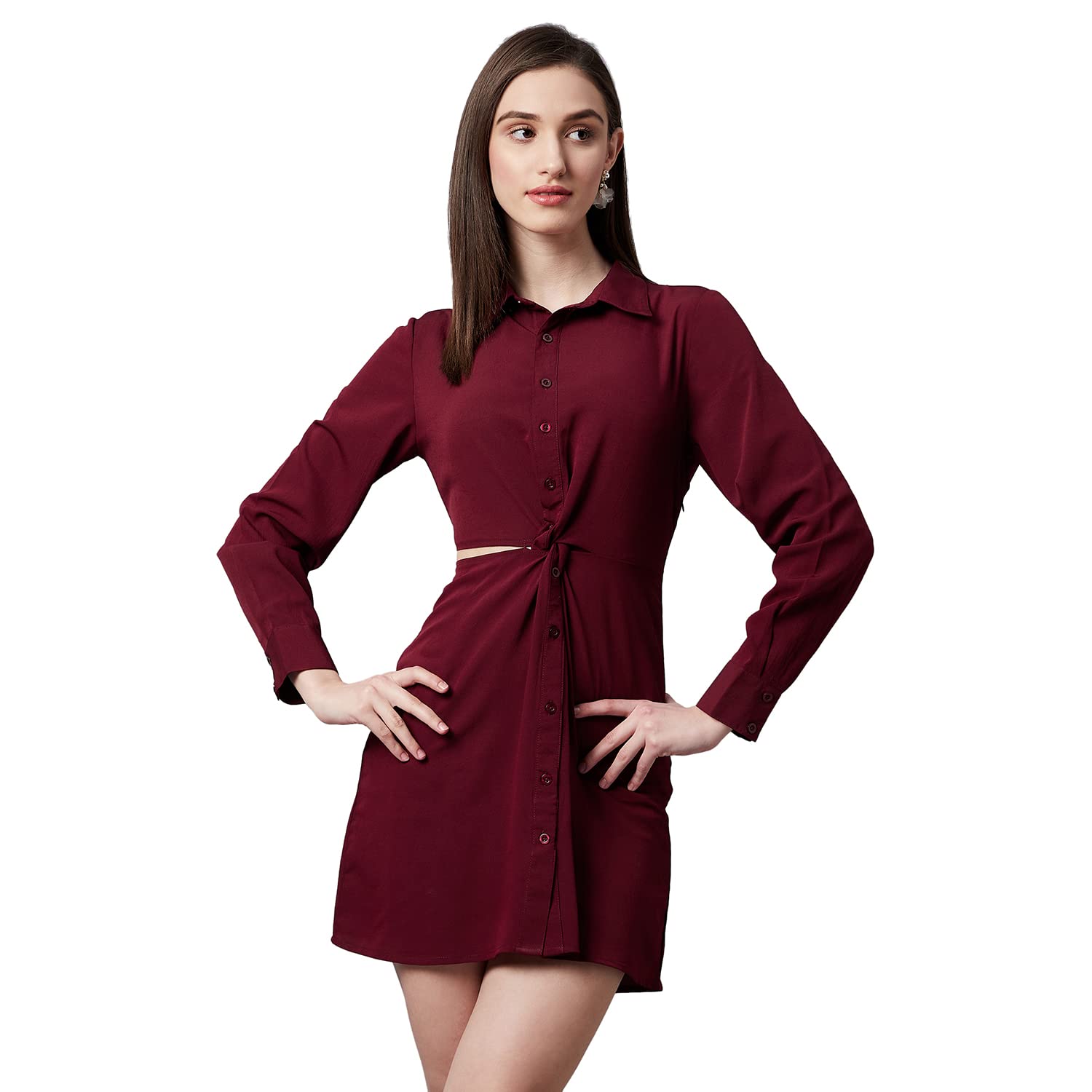 Rare Women's Crepe A-Line Above The Knee Dress (Ep7089A_Maroon_S)