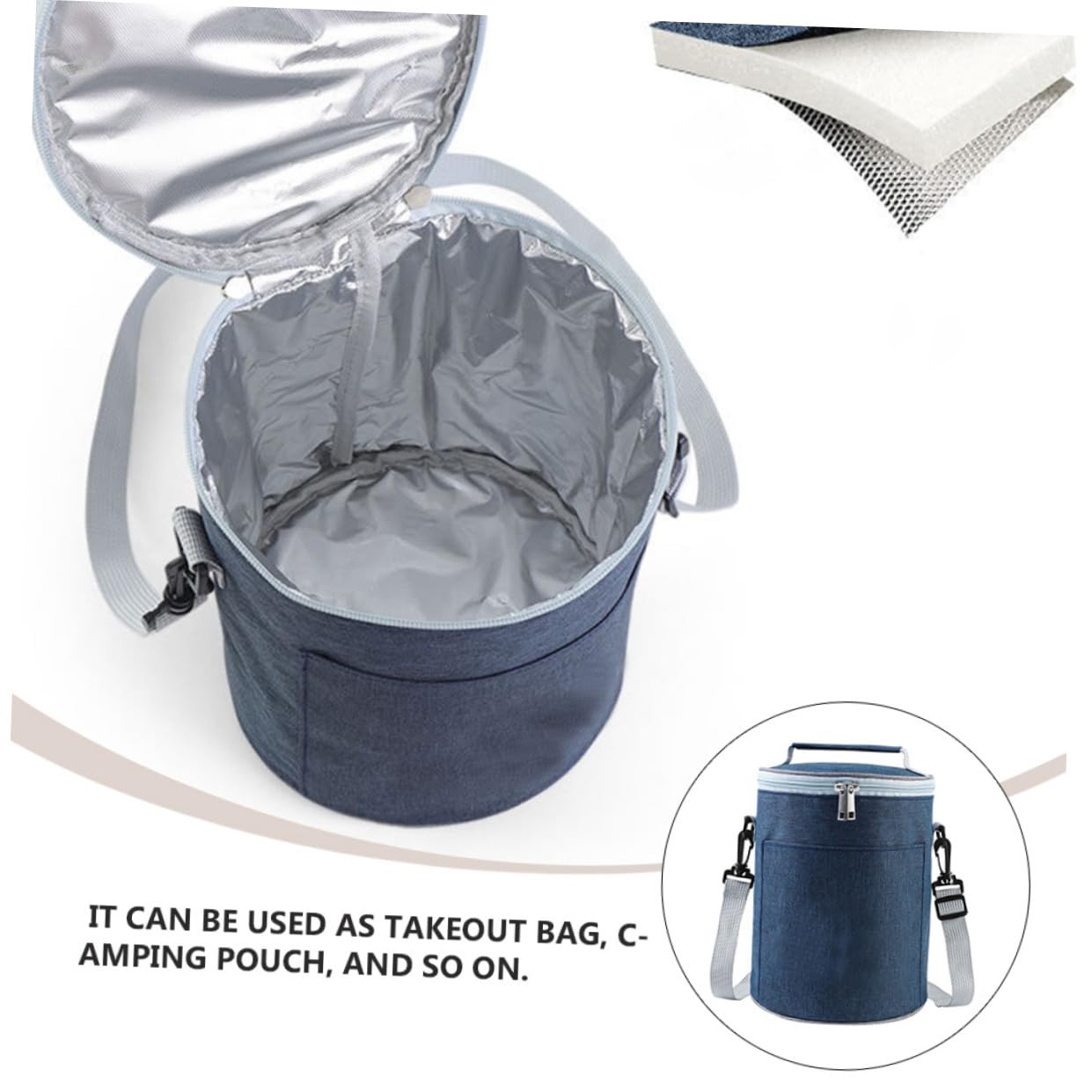 Garneck Bolsa Isotérmica de Oxford para Comida con Aislamiento de Aluminio Bidireccional y Bolsillo Frontal Portátil para Picnic y Camping Mediano Azul Marino