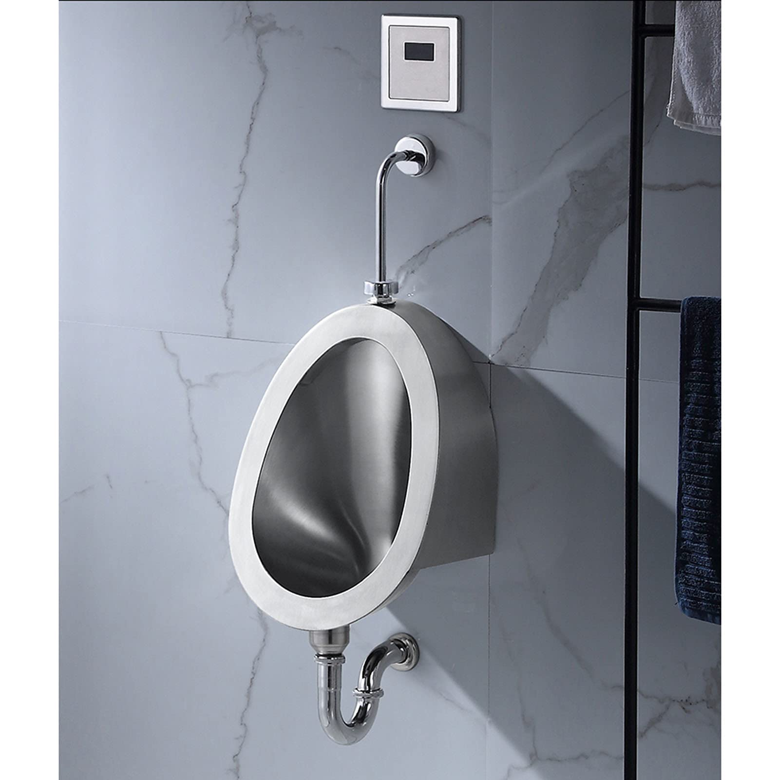 DFEDHF Stainless Steel Wall-Mounted Urinal Wall-Mounted Infrared Sensor Flushing Toilet Urinal Tank 304 Stainless Steel Deepened Urinal Suitable for Bathrooms Hotels Shopping Ma(Wall Drainage)