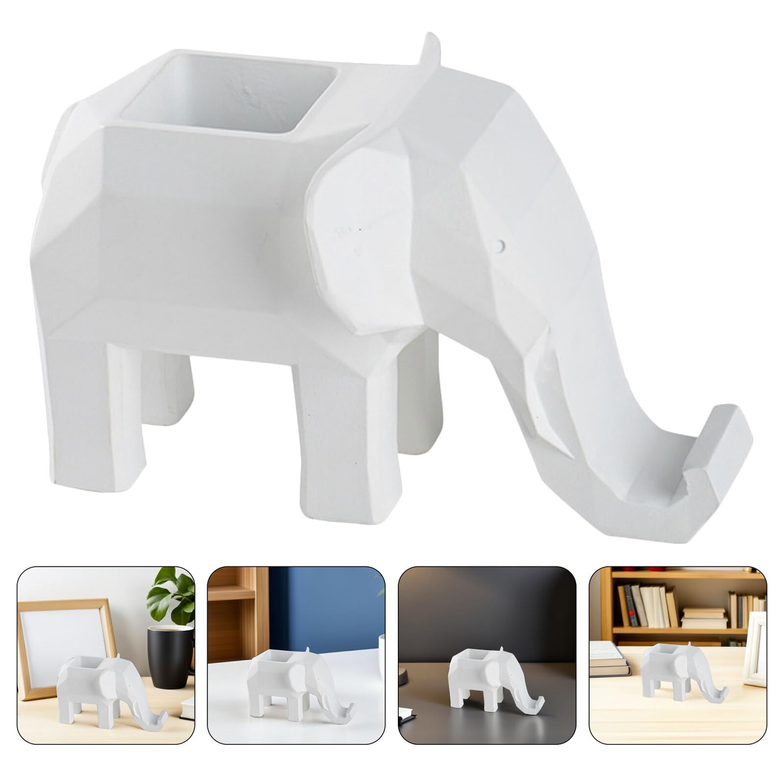 Hemobllo Portapenne da Scrivania in Resina Bianca con Supporto per Telefono a Forma di Animale Geometrico, Organizer Multiuso per Ufficio, Aula e Casa, Decorazione Funzionale per Spazio
