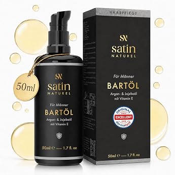 Satin Naturel Organic Cold Pressed Beard Oil 50 ml - Premium Beard Oil for Men - Beard Care with Male Fragrance - Supports Beard Growth - Gift Idea for Men