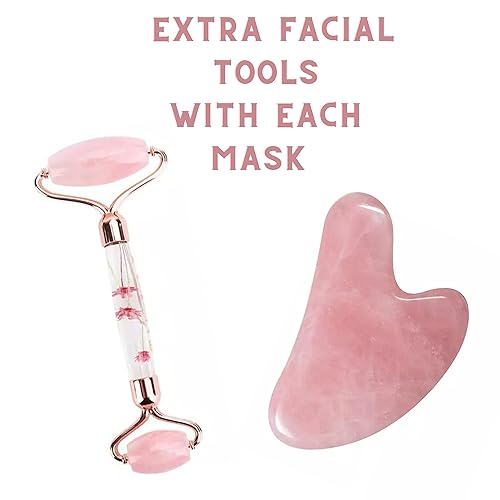 Miniatura 2 de Máscara facial de cuarzo rosa y rodillo para la cara para promover la relajación y el alivio del estrés. Regalos de cuarzo rosa para mamá Regalos de