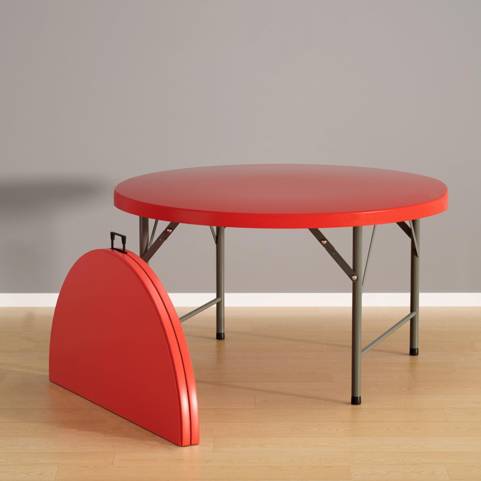 Table ronde pliante rouge 122 cm idéale pour repas de jardin et fêtes