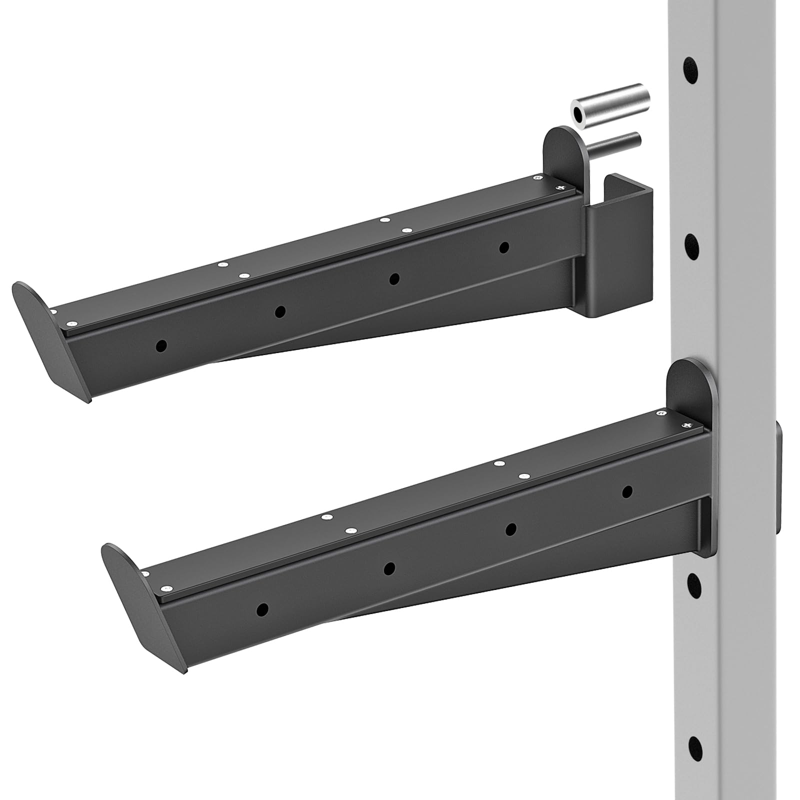 Kipika Safety Spotter Arms for 2" x 2" Power Racks with 5/8" or 1" Holes - Heavy Duty Barbell Safety Catches with Rubber Pad - Adjustable and Easy to Install - Set of 2