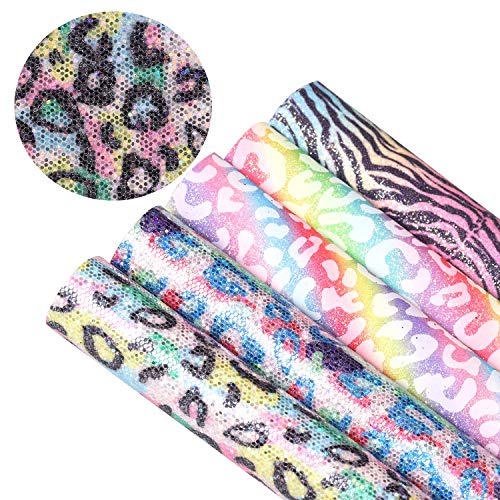 Picheng Glitzer-Leopardenmuster, Kunstleder, PU-Kunstleder, für Ohrringe, Haar-Accessoires, Schleife, Schuhe, DIY, Handwerksprojekte, 21,6 x 29,8 cm (Leoparden-1) Cover