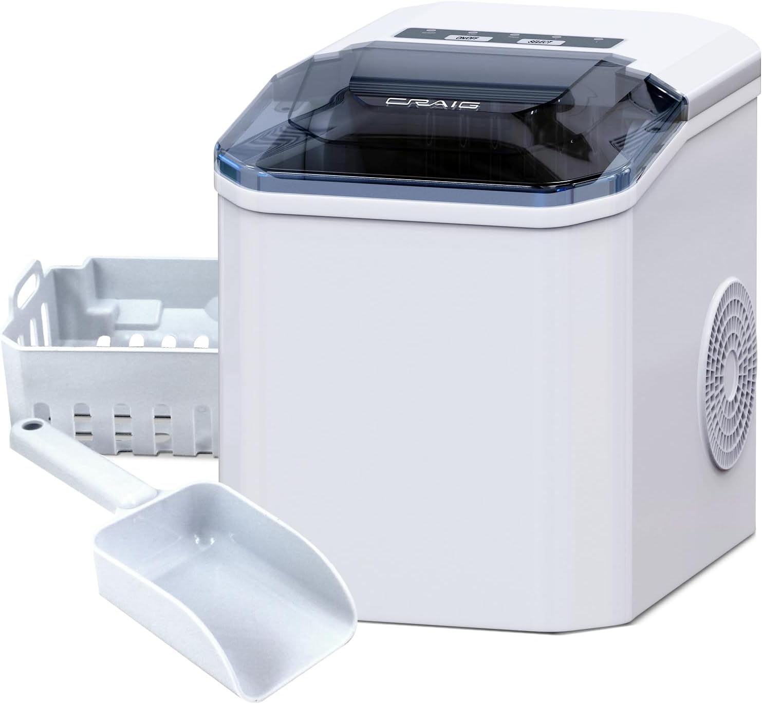 Craig CIM201 Countertop Ice Maker, 9 Cubes Ready in 6 Mins, 26lbs in 24Hrs, Ice Machine with Ice Scoop and Basket, Bullet Ice for Home/Camping/RV, Party, Just add Water