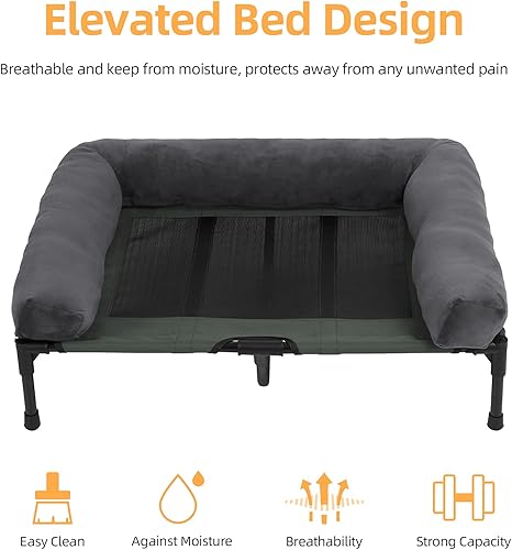 Miniatura 9 de BingoPaw Cama elevada para perros grandes Camas de descanso resistentes al aire libre de estilo trampolín de verano con base antideslizante para