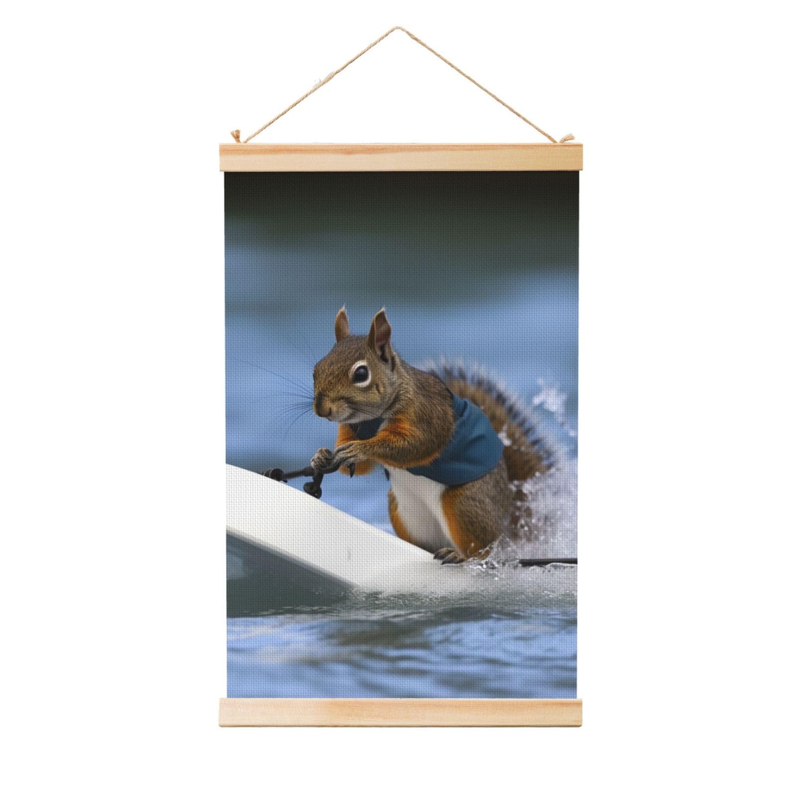 Water Skiing Squirrel Posters Wooden Shaft Hanging Poster Canvas Prints Scroll Wall Art Painting Vintage Wall Banner Modern Artwork Decor for Home Decor Ready to Hang 16"x24"