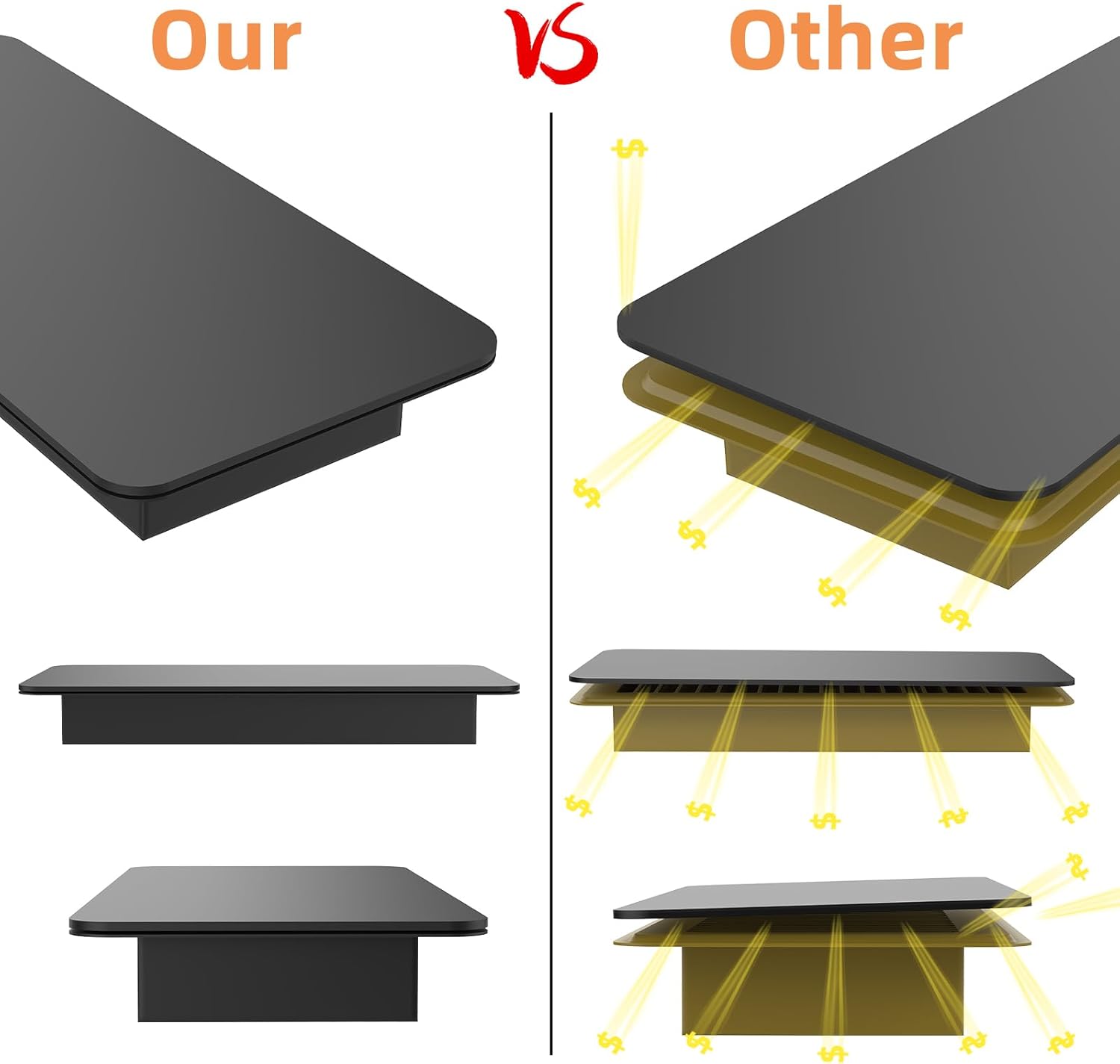 4 Pack Powerful Magnetic Vent Covers - 8" X 15" Vent Covers for Home Floor Strong Magnets Never Fall Off Air Vent Covers for Floor, Wall, or Ceiling Vents, RV, Home HVAC, Vent Not Included,Black