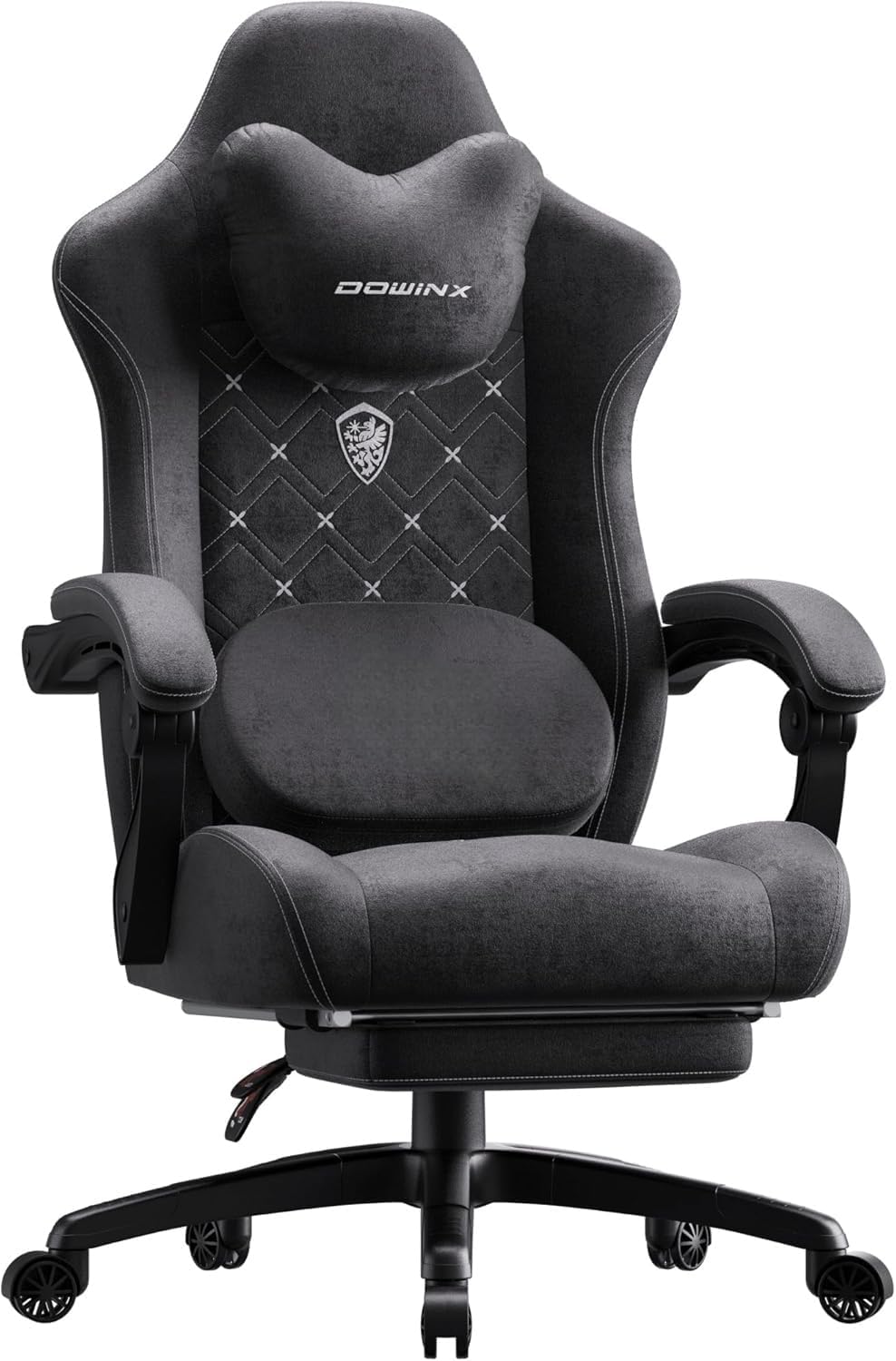 Dowinx Gaming Chair with Heated Massage Lumbar Support,Big and Tall Fabric Gaming Chairs for Adults with Footrest, Ergonomic Computer Game Chair with Poket Spring Cushions, 350lbs, Black