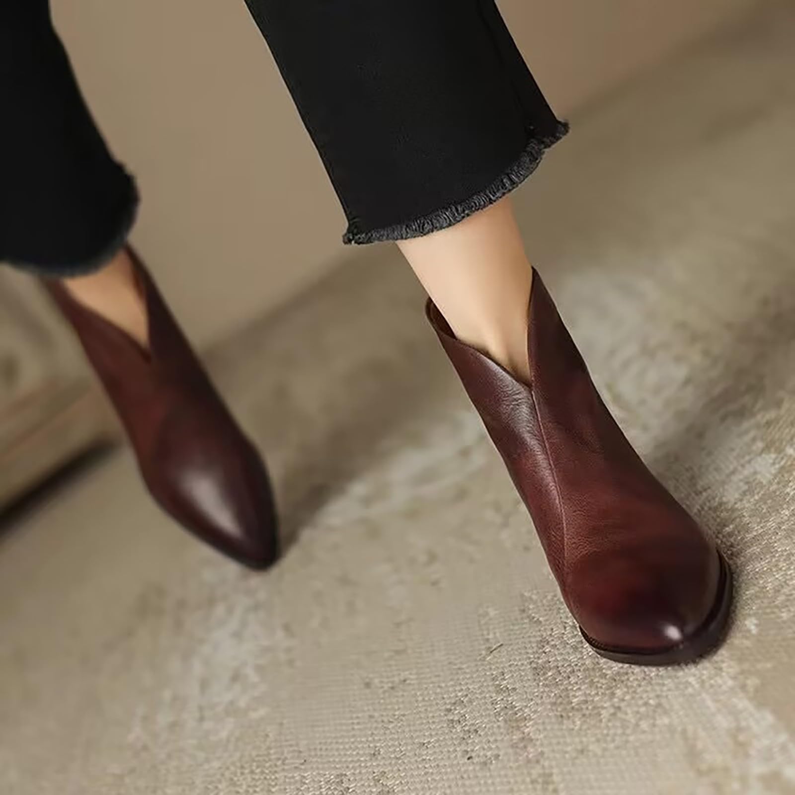 Bottines Chelsea élégantes pour femme - Semelle en cuir vintage - Bottes en dentelle - Bottes en daim - Bottes à talon bloc - Bottes courtes - Bottes d'équitation