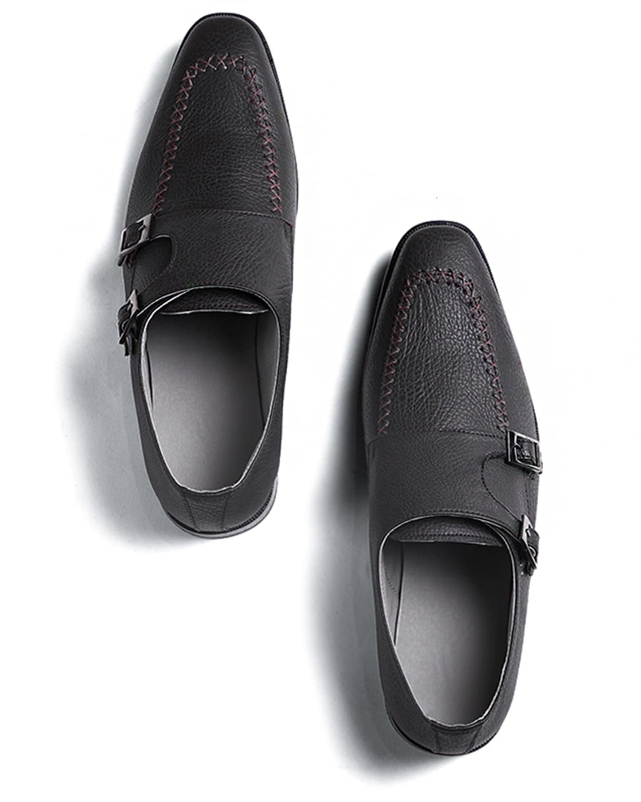 A Big Indian StorySolid Apple Leather Monks Shoes for Men | Formal/Semi-Formal Vegan Leather Shoe for All Day Comfort | Stylish Shoes for Office & Work for Boys & Men | Charcoal