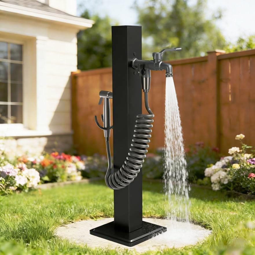Colonne d'eau de Jardin avec Robinet, Verticale Cylindrique Carrée Robinet, avec Porte-Tuyau D'Arrosage, Fontaine Extérieure de Jardin, Acier Inoxydable Antigel, pour...