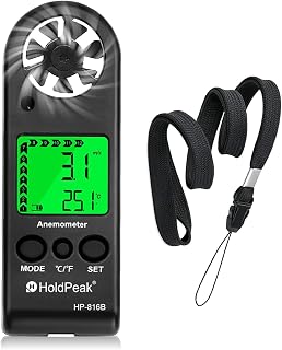 HOLDPEAK Pocket Anemometer Handheld Digital Wind Speed Meter Gauge Air Flow Velocity Temperature Measuring Device for Outdoor Sailing Surfing Drone Flying Golf Shooting HVAC 816B