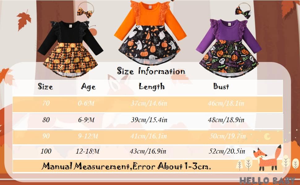 Miniatura 7 de Conjunto de falda de manga larga con volantes y diadema para bebé recién nacida con estampado de calabaza y diadema