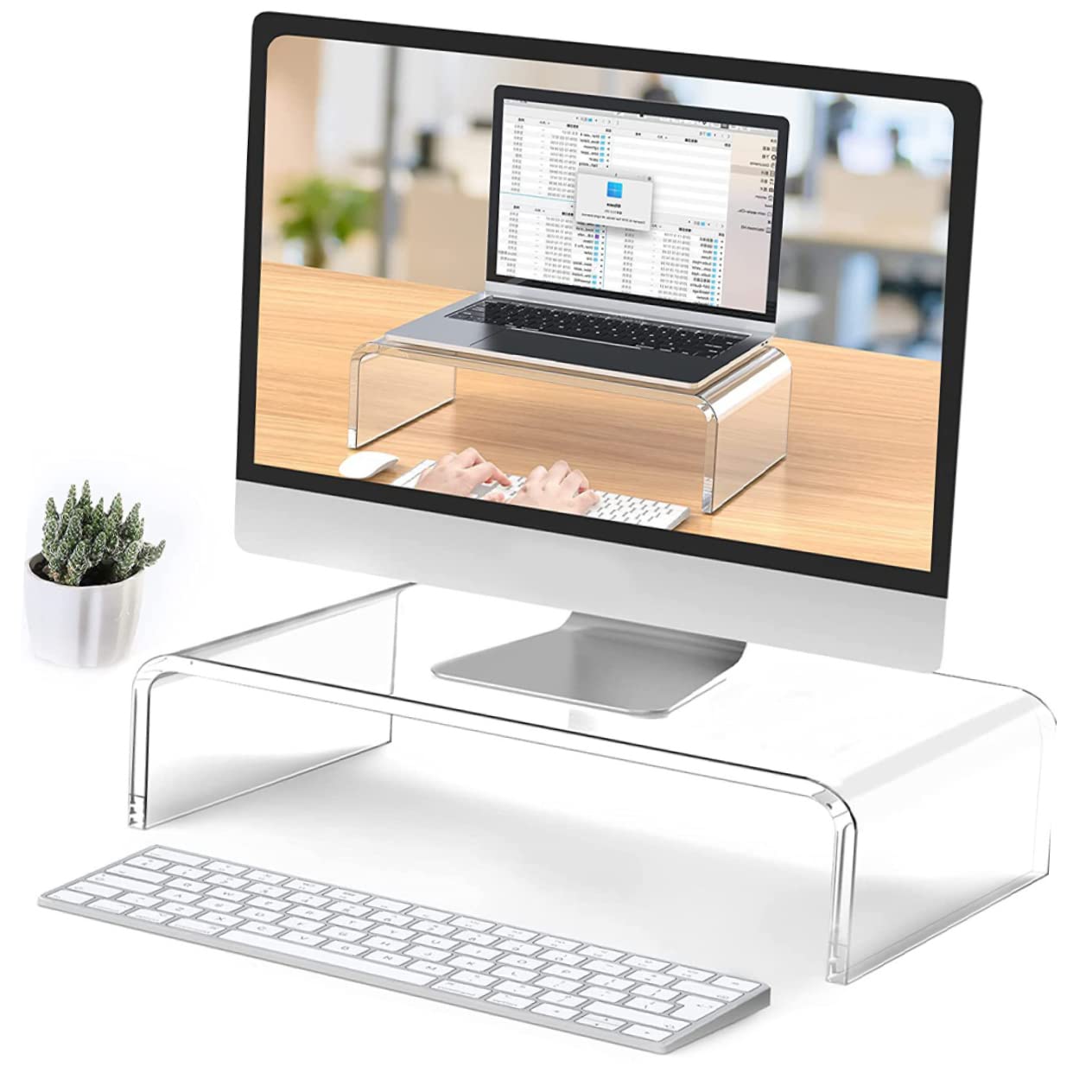 Supporto per Monitor Ergonomico in Acrilico Trasparente, Rialzo per Schermo e Portatile Aiuta a Mantenere la Postura Corretta per Casa e Ufficio
