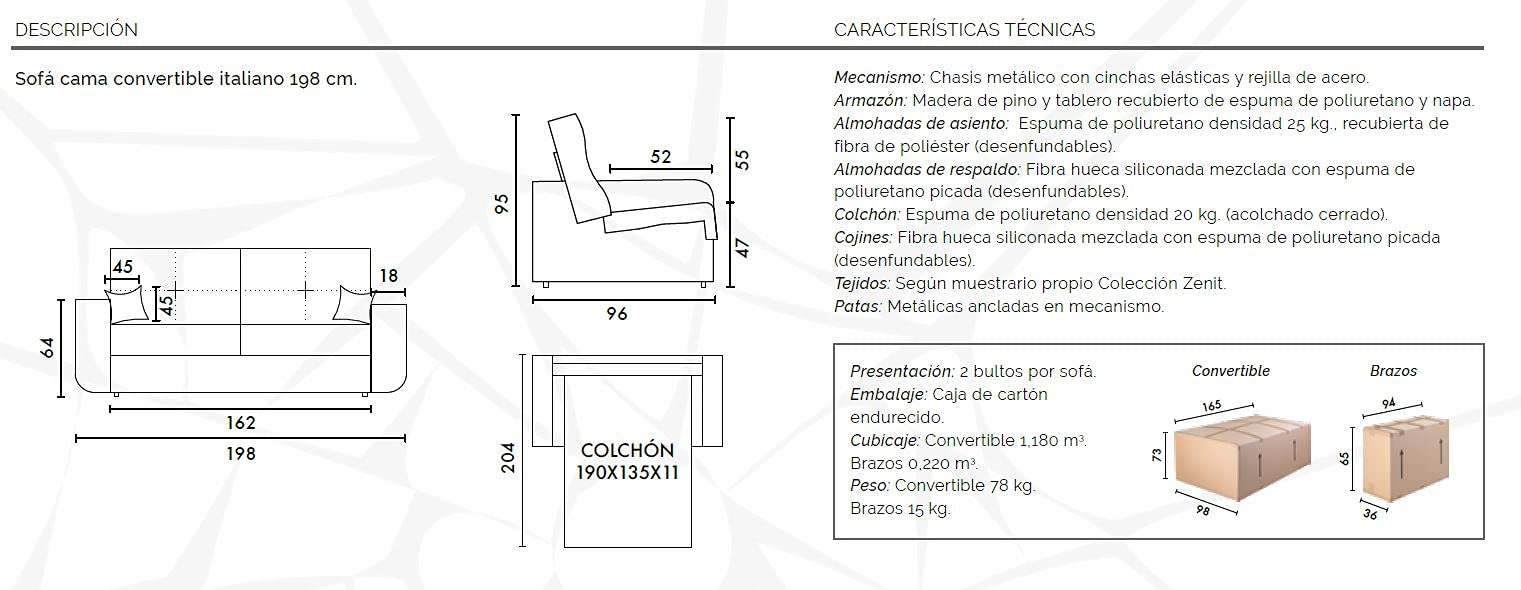 MUEBLIX.COM | Sofa Cama Italiano BOLONIA | Sofas de Salón Modernos | Asientos y Respaldo Espuma | Sofa Tapizado en Tela y Armazon de Madera de Pino | Color Gris Claro