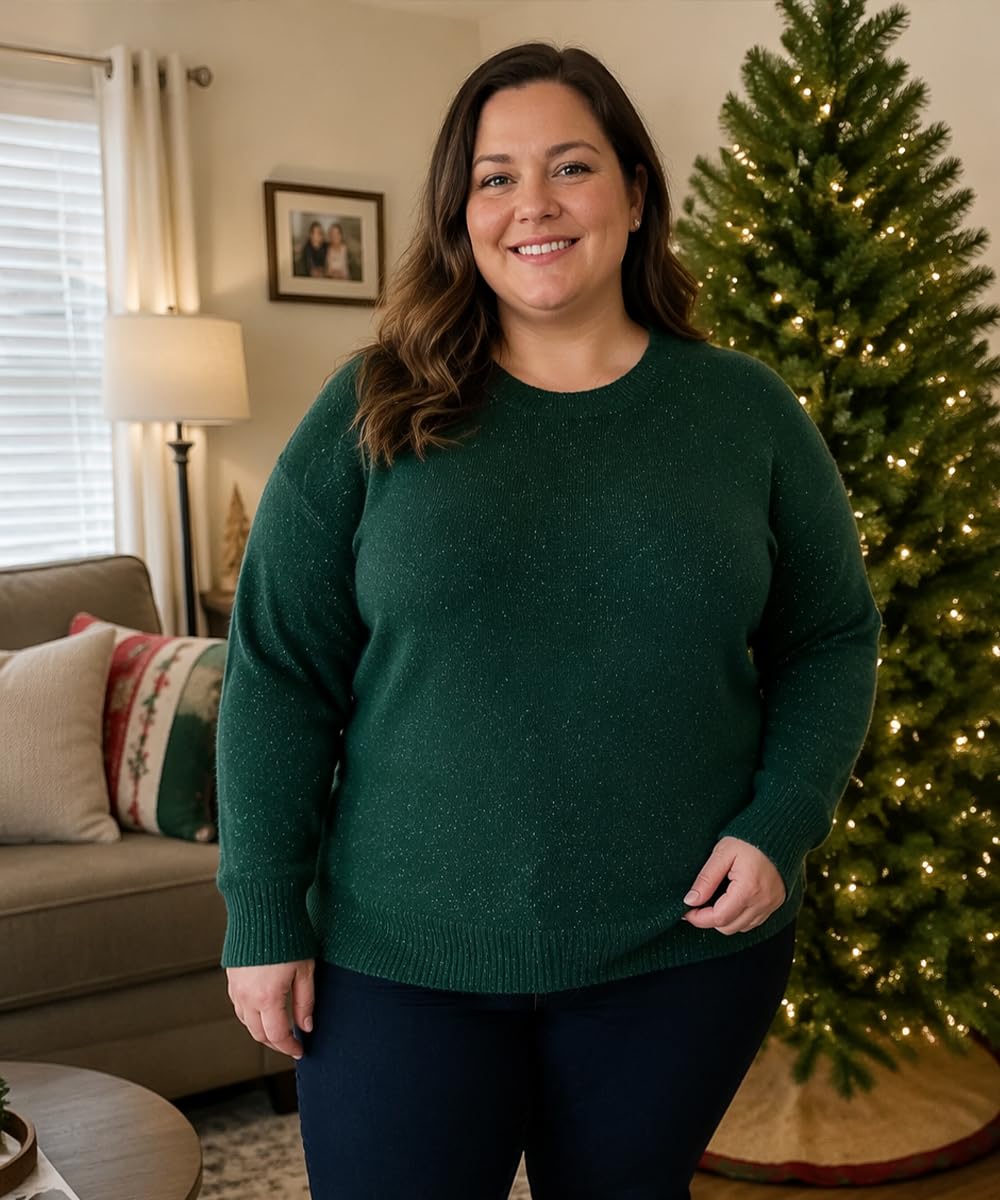RITERA Top taglie forti da donna maglioni a maniche lunghe glitterati morbidi pullover a maglia girocollo autunno inverno maglione top XL-5XL