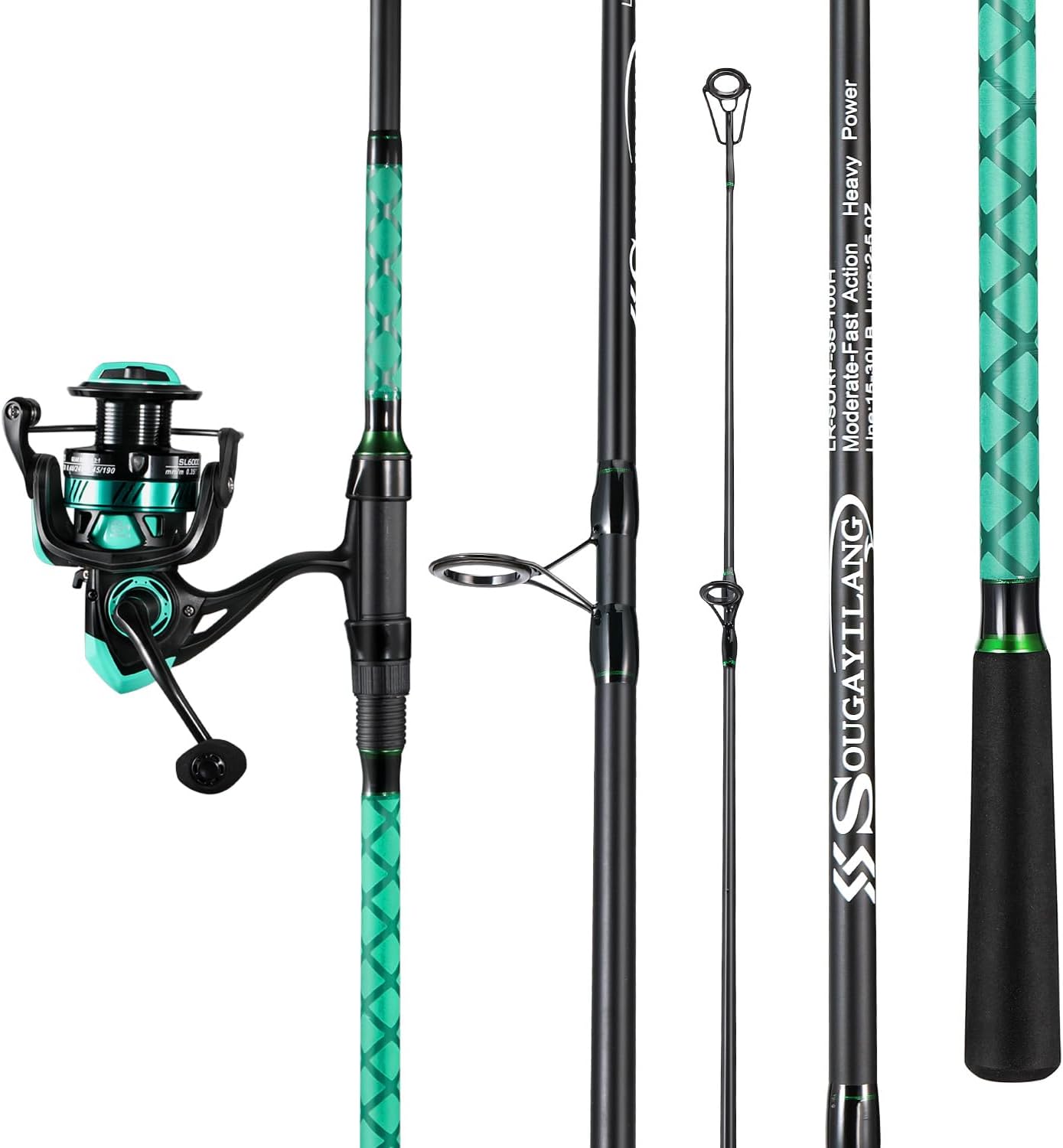 SOUGAYILANG Surf Fishing Rod and Reel Combo, Heavy 3-Piece Travel Spinning Rod with Reel for Red Drum, Striped Bass, Beach & Saltwater Fishing(9'/10'/11'/12')