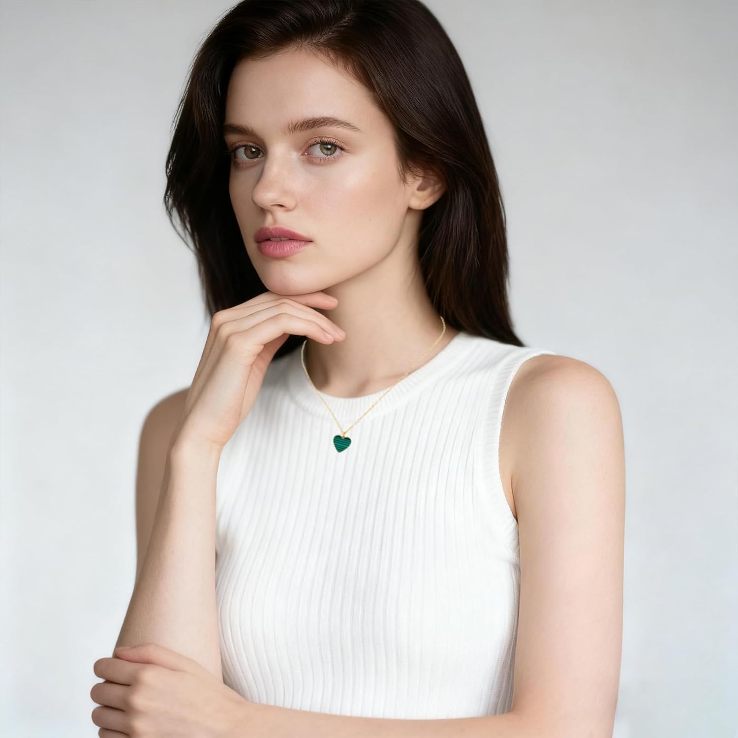 Heart Natural Stone Necklace for Women 18k Gold Electroplated Love Malachite Abalone Pendant Heart Jewelry Birthday Christmas Gifts for Mother Wife - Image 3