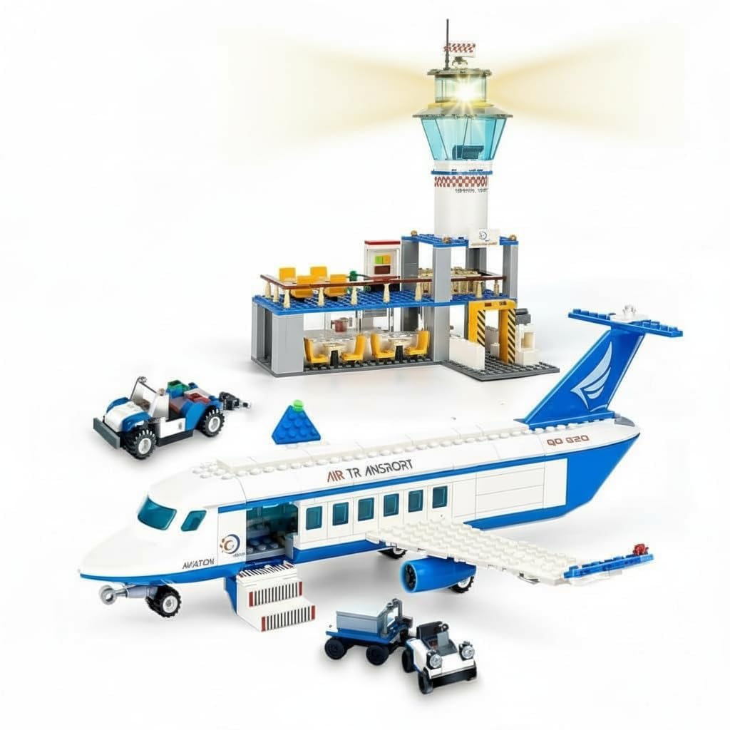 SKY LINE OCEAN City Airplane Building Kit – 518+ PCS Airport Passenger Plane Set with LED Radar Tower & Baggage Truck, Creative Construction Toy for Kids 14+ | 6 Months Structural Warranty-image-25
