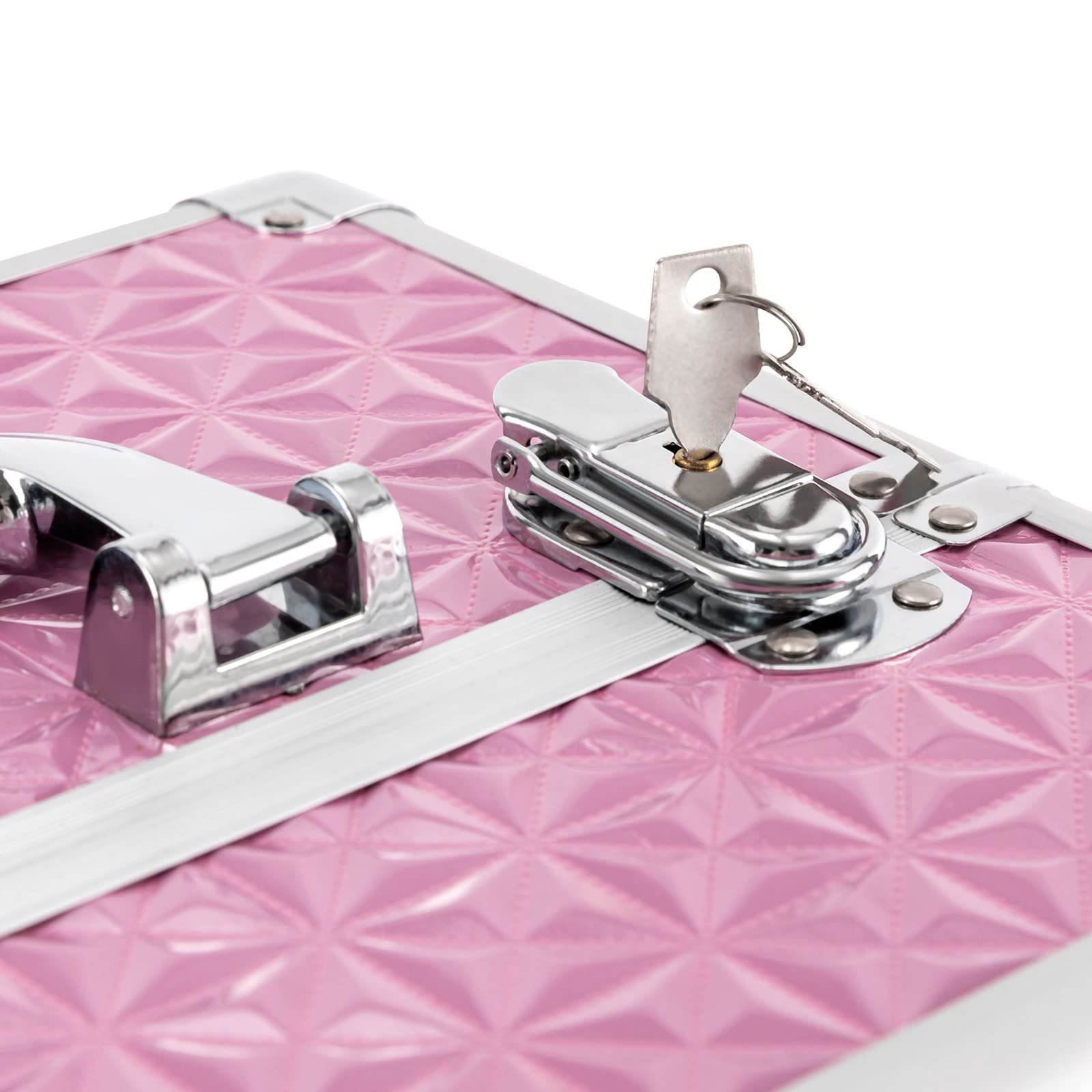 Kosmetikkoffer Trolley, Schminkkoffer mit Schubladen groß Abschließbar Friseurkoffer Reisen Make-up Koffer mit 360° drehbare Rollen 34 x 25 x 47 cm (Rosa)