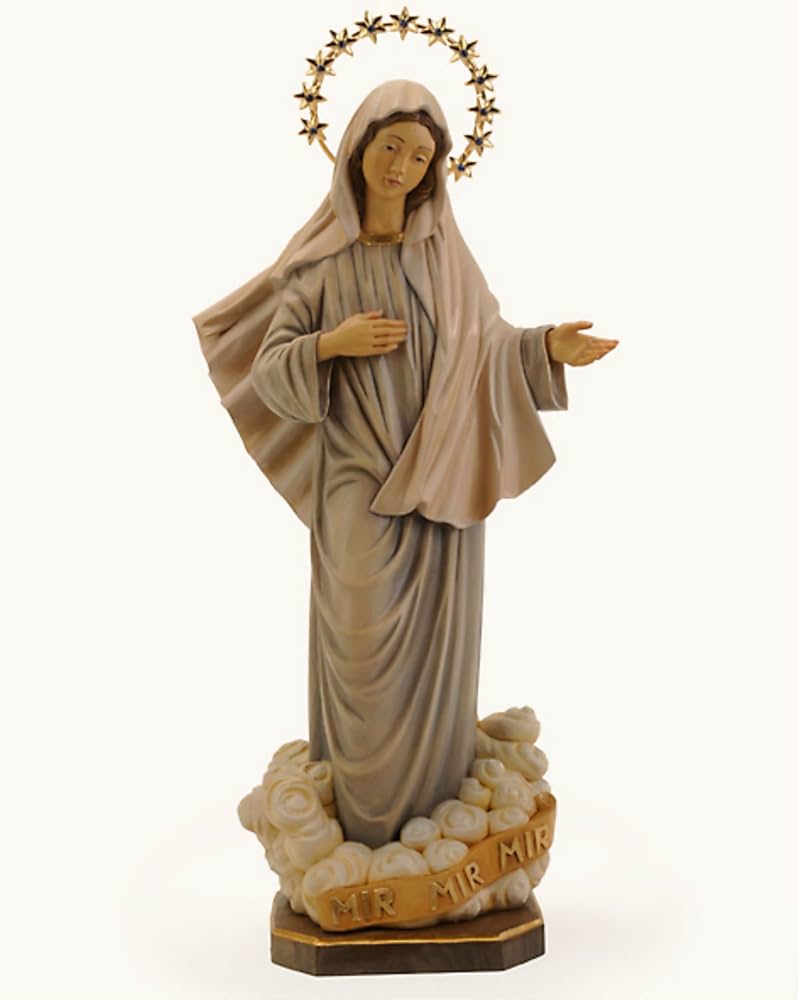 木彫り　マリア像　12cm　カトリック　置物　ルルド　C　マリア様 信者さん向け本物のマリアさま マリア像 マリア様 12cm 木彫り