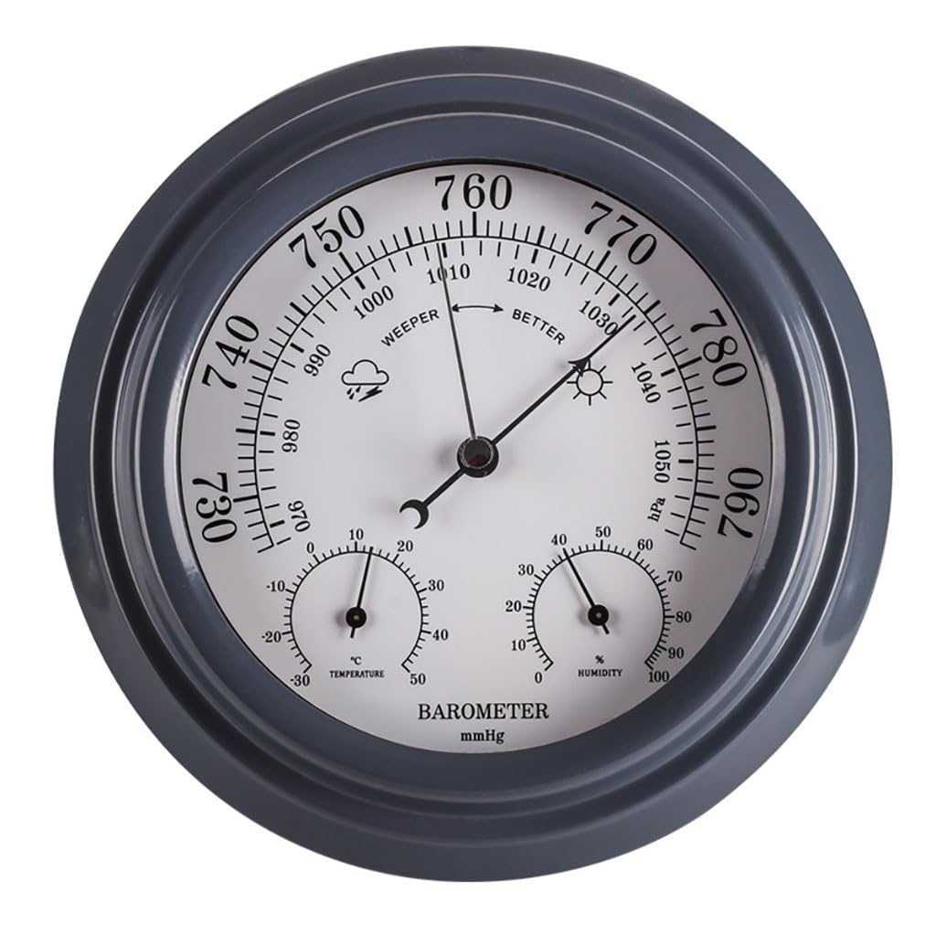 Barometer, Thermometer, Hygrometer, 3-in-1, Wandbarometer aus Stahl, Wetterstation für Zuhause, traditionelle Wetterstation, grau