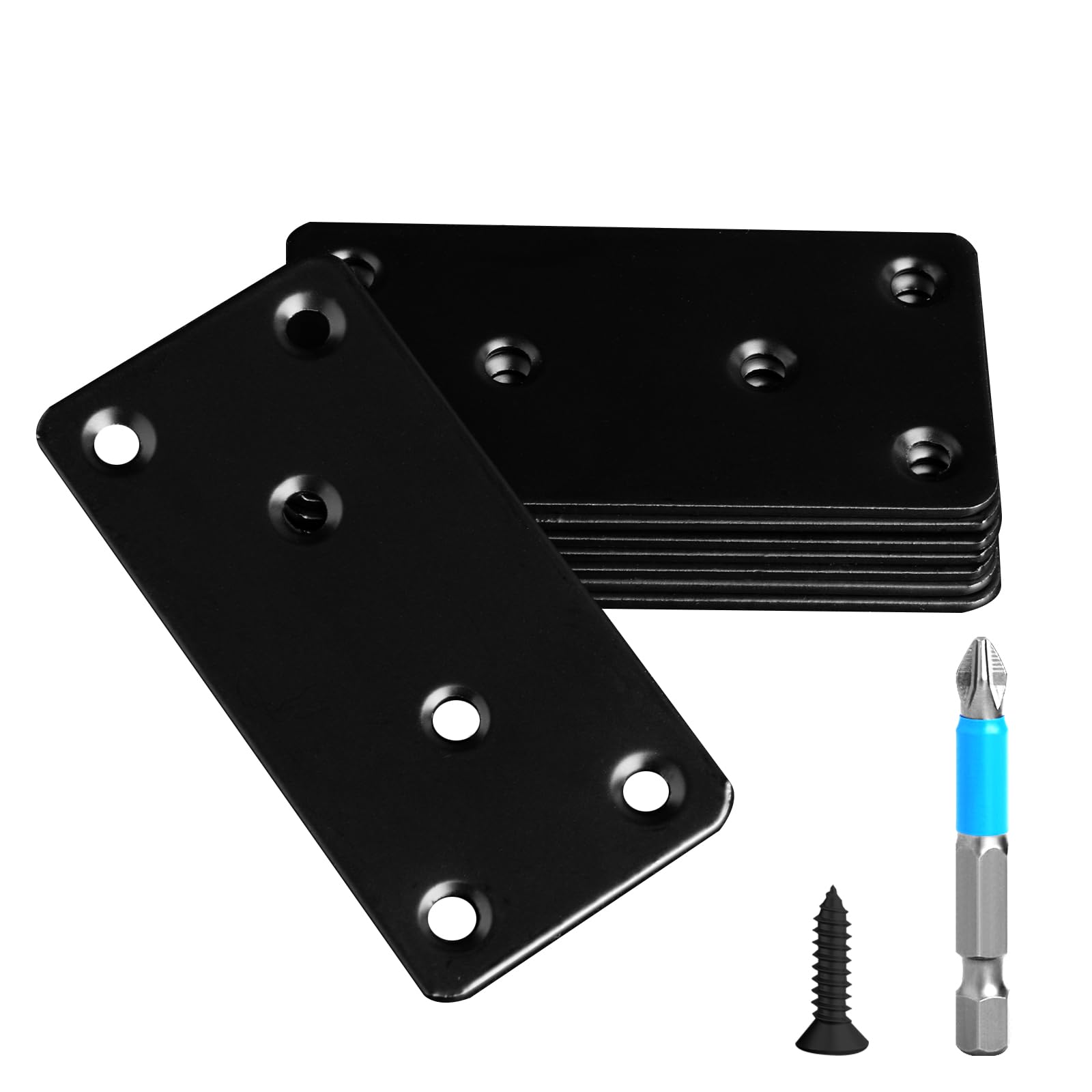 8 Pcs Mending Plate, 3.15 x 1.57 inch Stainless Steel Flat Plates with Holes, Straight Metal Mounting Braces Brackets Kit for Furniture, Wood Joint Connector (Black, 3.15 inch)