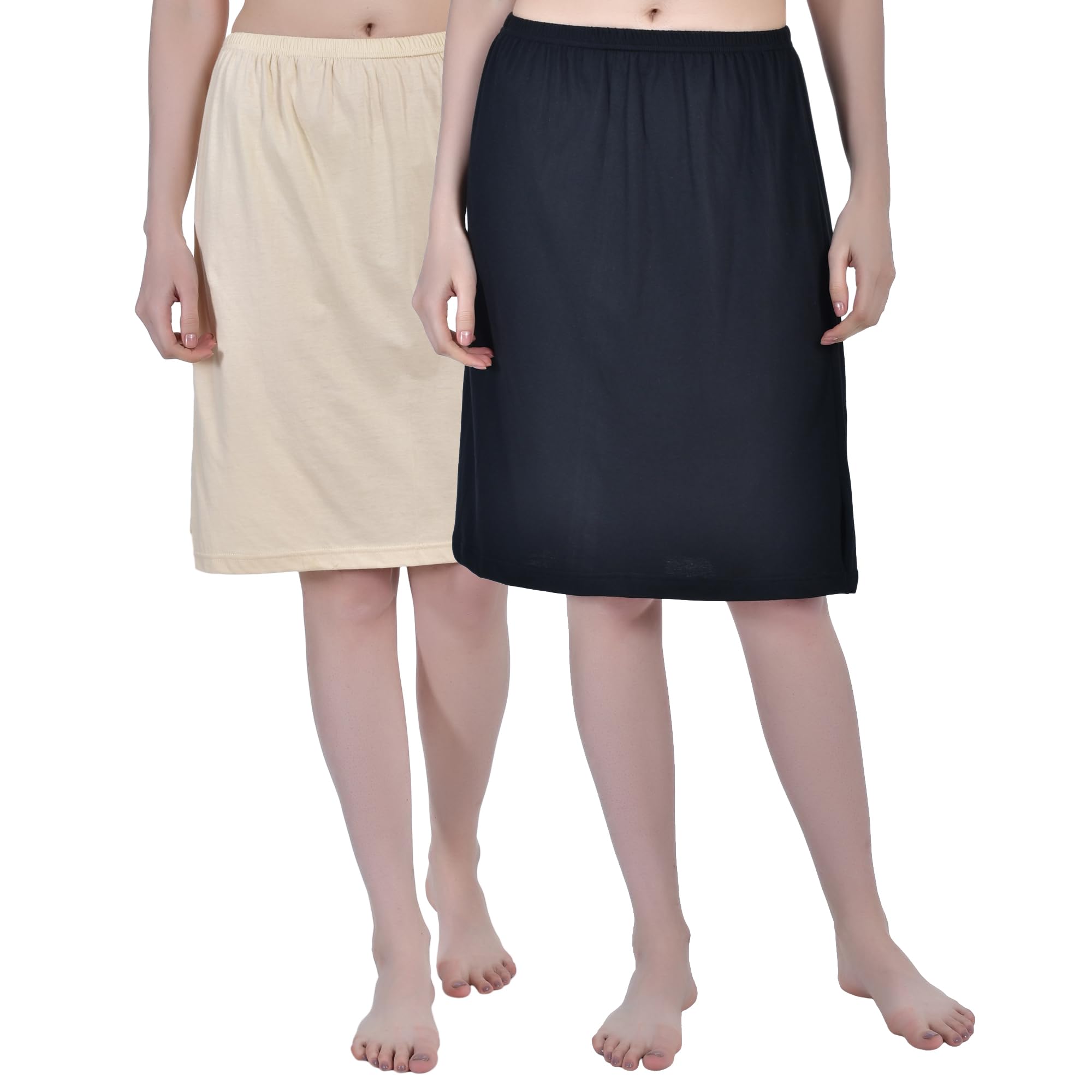 Aimly Women's Cotton Knee Length Skirt Slip - Pack of 2
