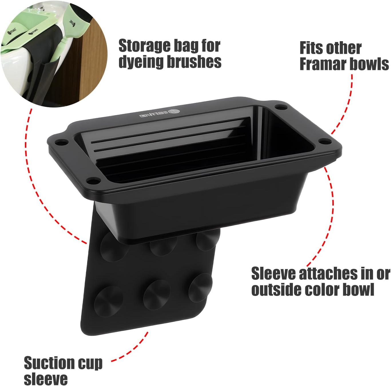 Toning Tub Hair Dye Bowl，Professional Hair Dye Color Mixing Bowl，Suction to Sink & Shampoo Station，For Salon and Home, Black