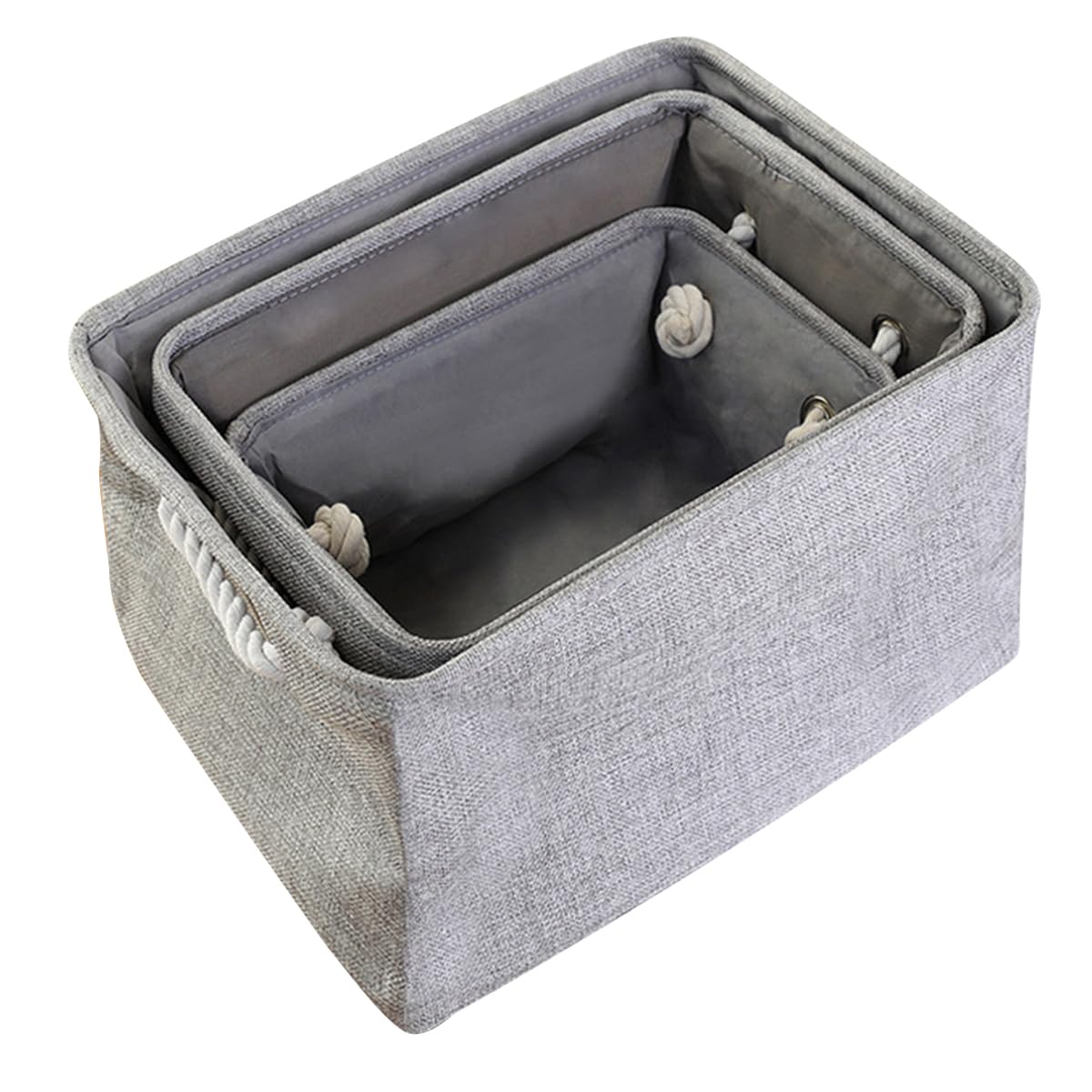 3PCS Collapsible Rectangular Storage Basket with Handles, Storage Bins Organizer Shelf Basket for Organizing Shelves, Closets, Clothes, and Toy (Gray)