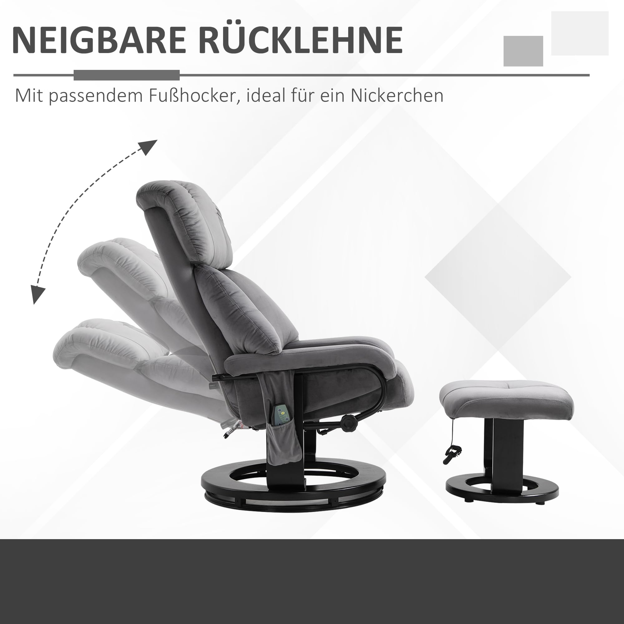 HOMCOM Relaxsessel mit Hocker Schwingmassage Liegefunktion Grau