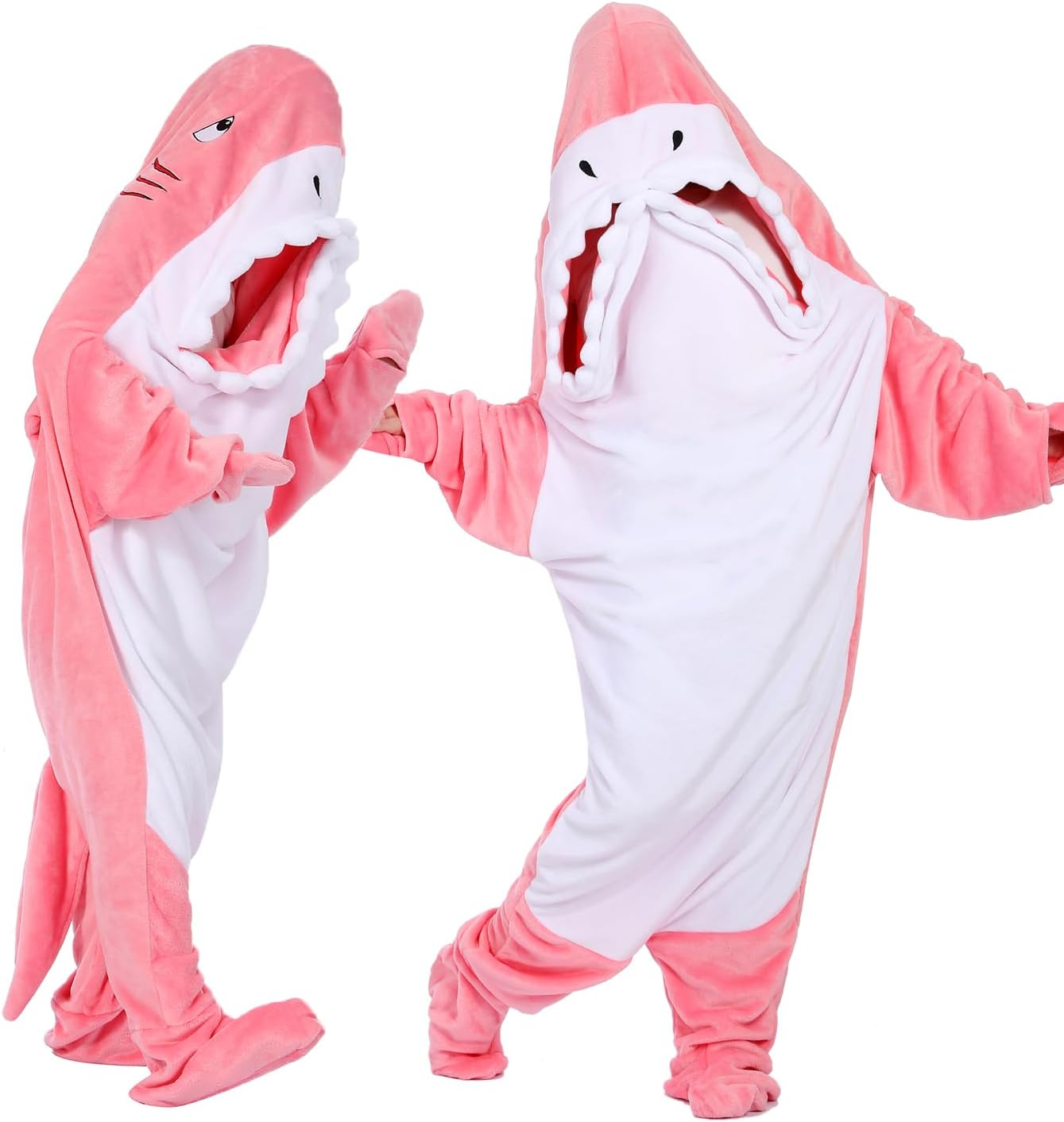 Shark-Themed Blanket Hoodie for Adults and Kids–Cozy Shark Sleeping Bag&Onesie Costume Pink M for Height 55"--59"