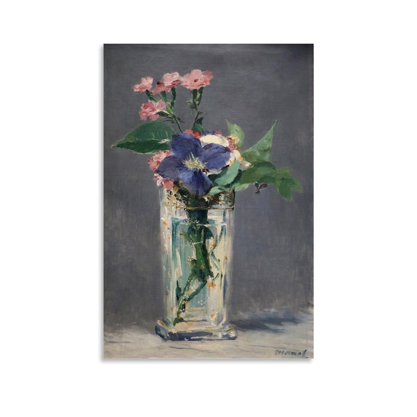 HBEOOP Édouard Manet Famous Paint (Pinks And Clematis in A Crystal Vase) Print Poster Canvas Wall Art Decorative Bedroom Modern Home Print Picture Artworkss 12x18inch(30x45cm)