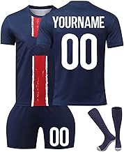 Personalised Football Jersey Kids and Adults with Name Team Number, 25 Football Jersey Set Boy Football Clothing Strips Tee Shirt Short with Sock Gifts