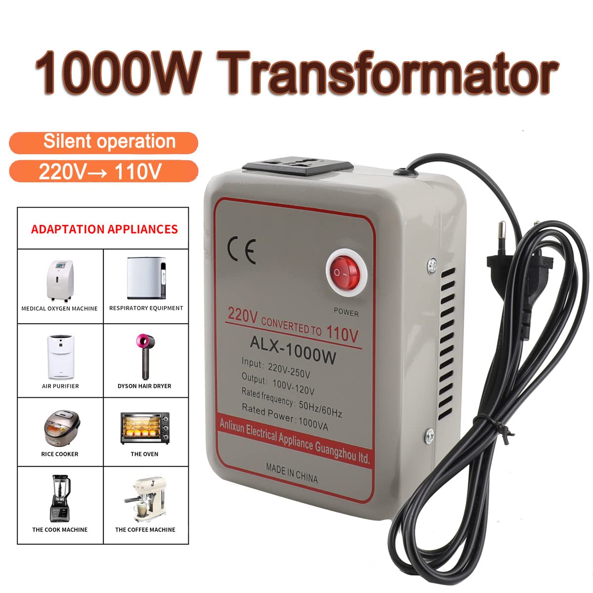 Wandler Konverter Transformer Spannungswandler Transformator 220V-250V auf 100V-120V Wandler Umwandler Converter,Step Down Konverter Transformer(1000W)