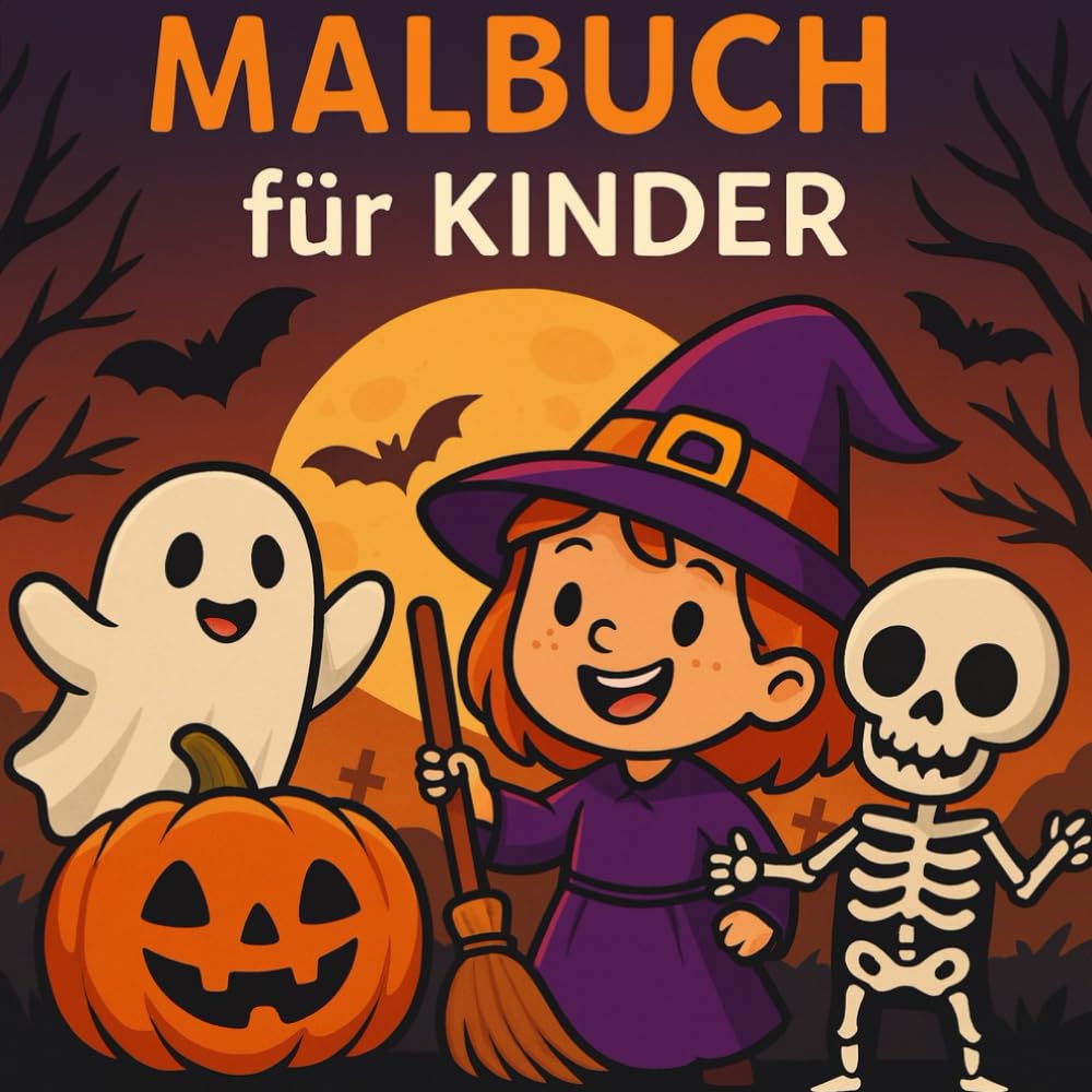 Halloween-Malbuch für Kinder | 44 Lustige, süße und leichte Motive zum Ausmalen und Kritzeln | Fröhliche Geister, Hexen, Vampire und vieles mehr | ... Geschenk für Jungen und Mädchen zu Halloween