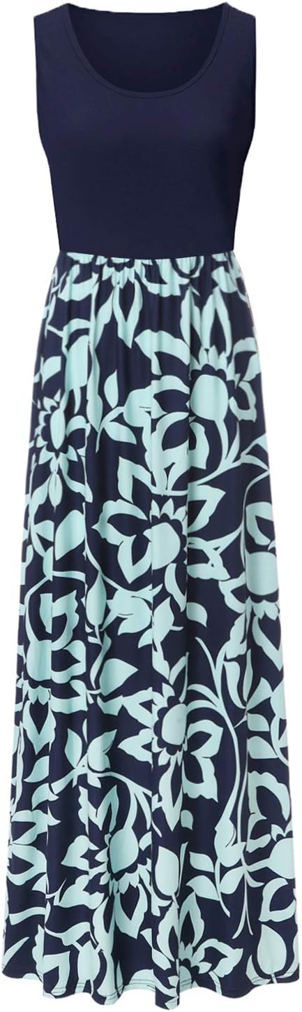 Zattcas Women's Summer Maxi Dresses Sleeveless Casual Long Dresses,Navy2,X-Large