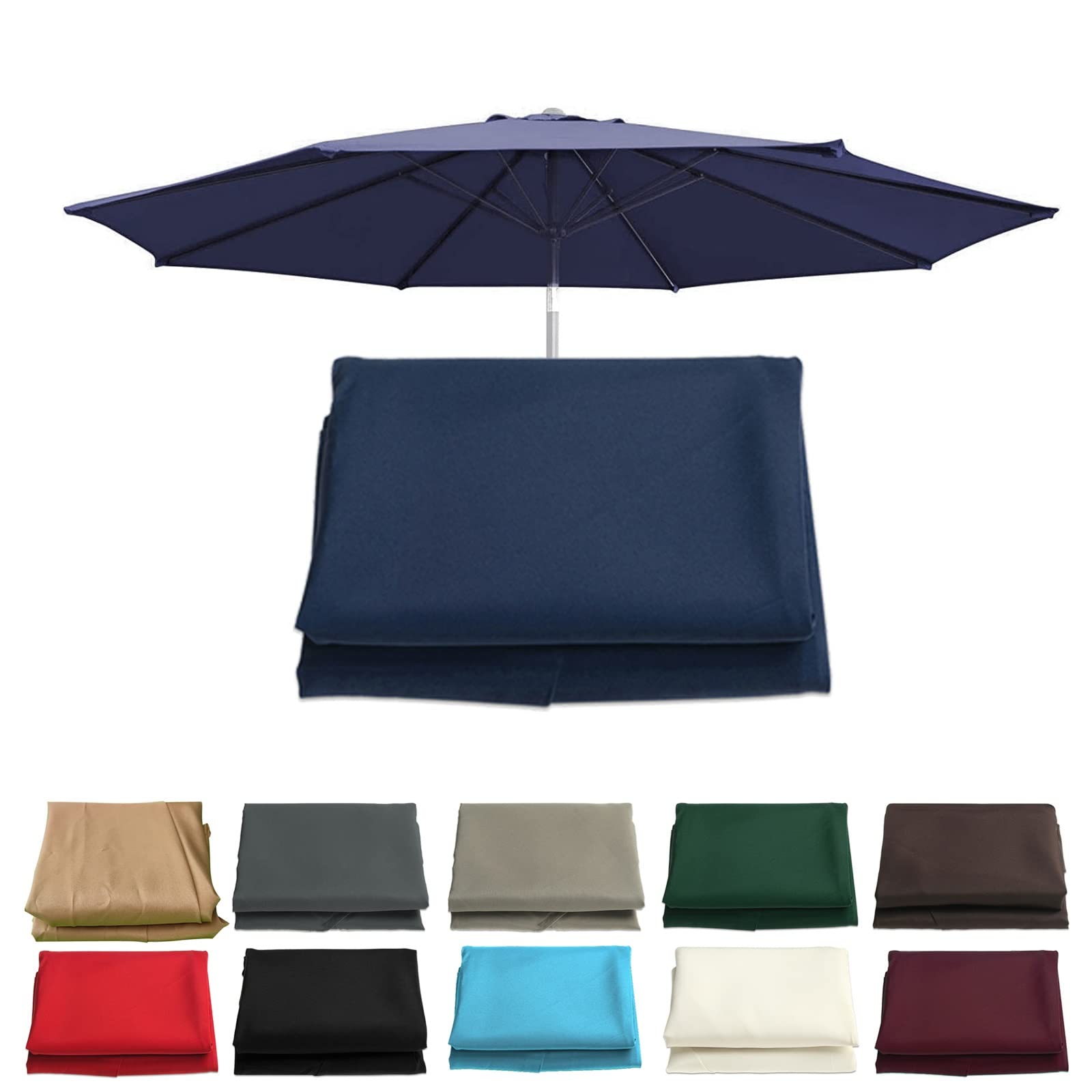 sdneNest Toldo universal de repuesto para sombrilla de patio de 6/8 brazos, cubierta de sombrilla de jardín en rojo vino, azul marino, 3 m, 8 varillas
