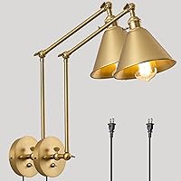 Vista 1 de Juego de 2 apliques de pared con brazo oscilante, modernas lámparas de pared con cable Industrail enchufables, lámpara de pared ajustable de latón