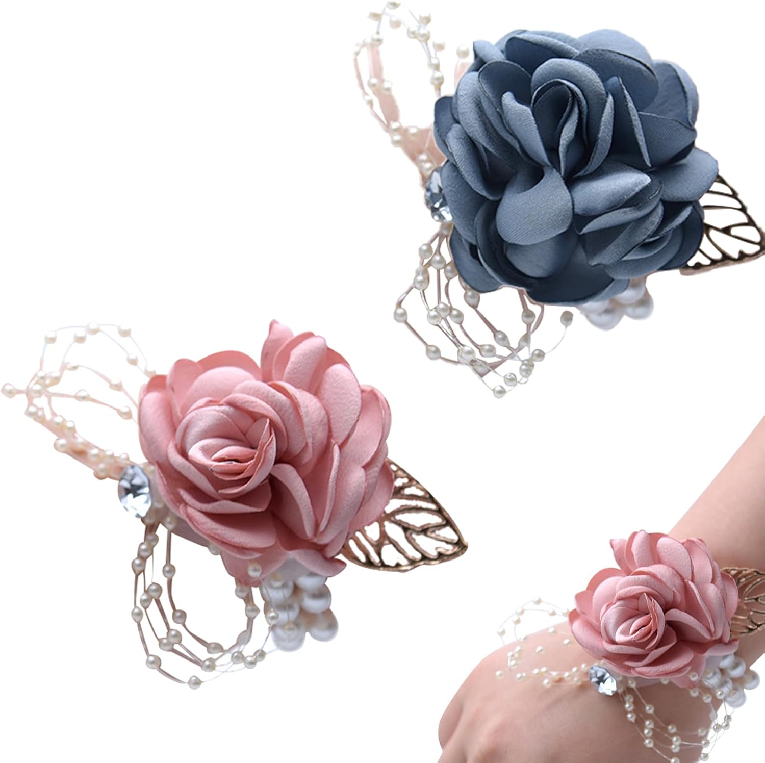 Bekecidi 2 PCS Rose Corsage Bracelet, Flower Wedding Wrist Corsage