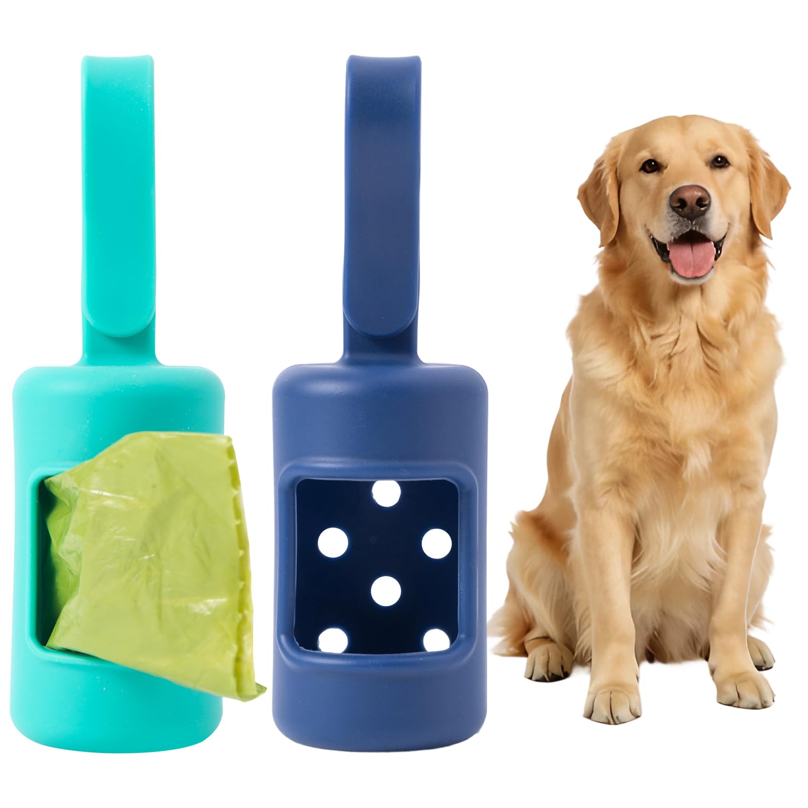 2 Pack Silicone Dog Poo Bag Holder Noiseless Soft Non-Rattling Pet Waste Bag Dispenser Dog Poop Bag Holder with integrated hanging strap for Dog Leads,Travel, Walking, Park and Outdoor