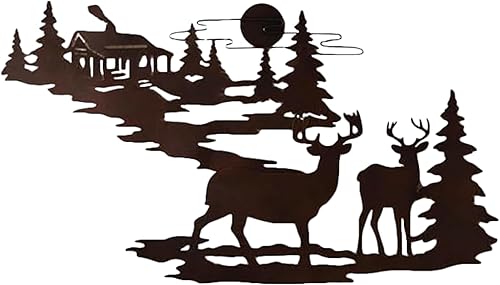 Arte de pared de metal de Prime Goods. Decoración estética de habitación. Retiro rústico. Decoración de pared de metal negro con cabaña de bosque y