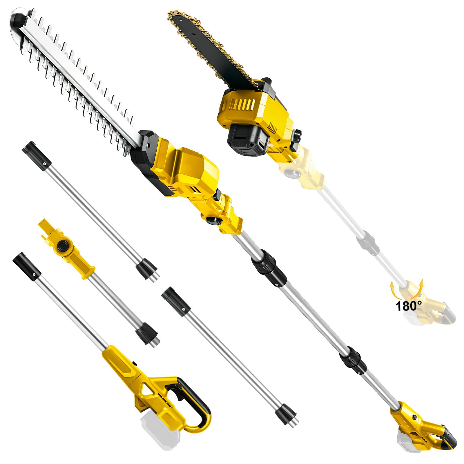 Mini Tronconneuse avec Perche 8 Pouces & Taille-haie Telescopique | pour Dewalt 18 V 20V Batterie, Longueur de Coupe 400 mm Cisaille à Gazon et Arbustes sans Fil sur Perche, Portée Maximale 4,5 m