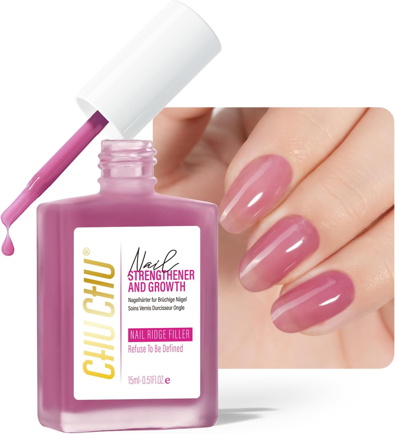 Nail Repair for Women: 8 in 1 Dusty Rose Nail Hardener Strengthener Extra Strong and Growth - Protein Nail Polish Hardener Ridge Filler Concealer for Weak and Damaged Nails 15ml
