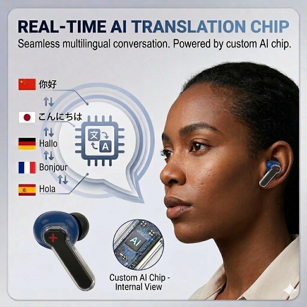 Ai V700 Translation Earbuds Real Time, 164 Language Translator Earbuds, Audifonos Traductores Inglés Español, 48H AI Ear Buds Translator Device Translating Earbuds for Business, Travel