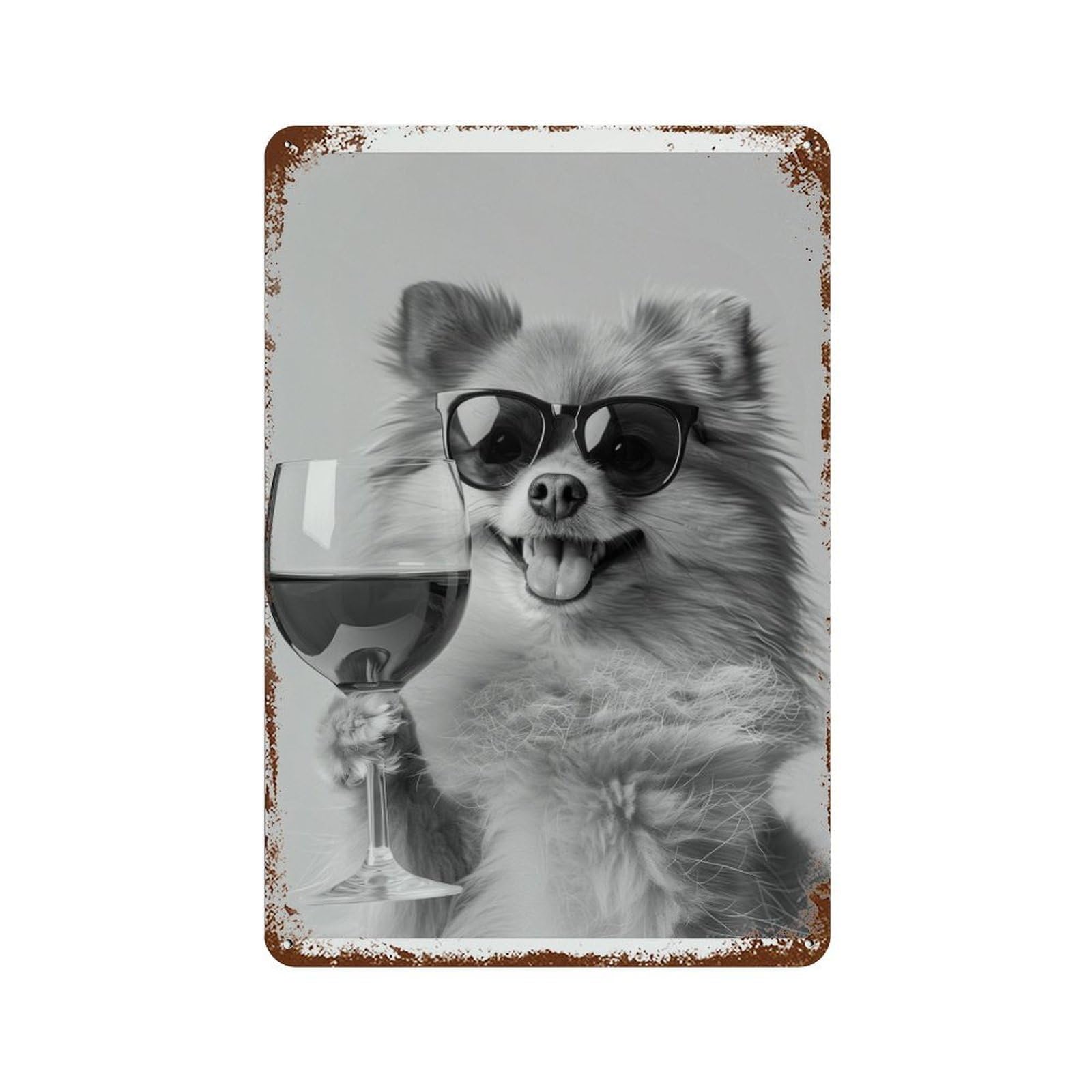 xiaoxiaoshen Pomeranian Drinking Wine Bar C Funny Dog Wall Decor Art Metal Tin Poster Modern Home Decor Art Home Bar Shop Decorations Vintage Sign 30x20cm