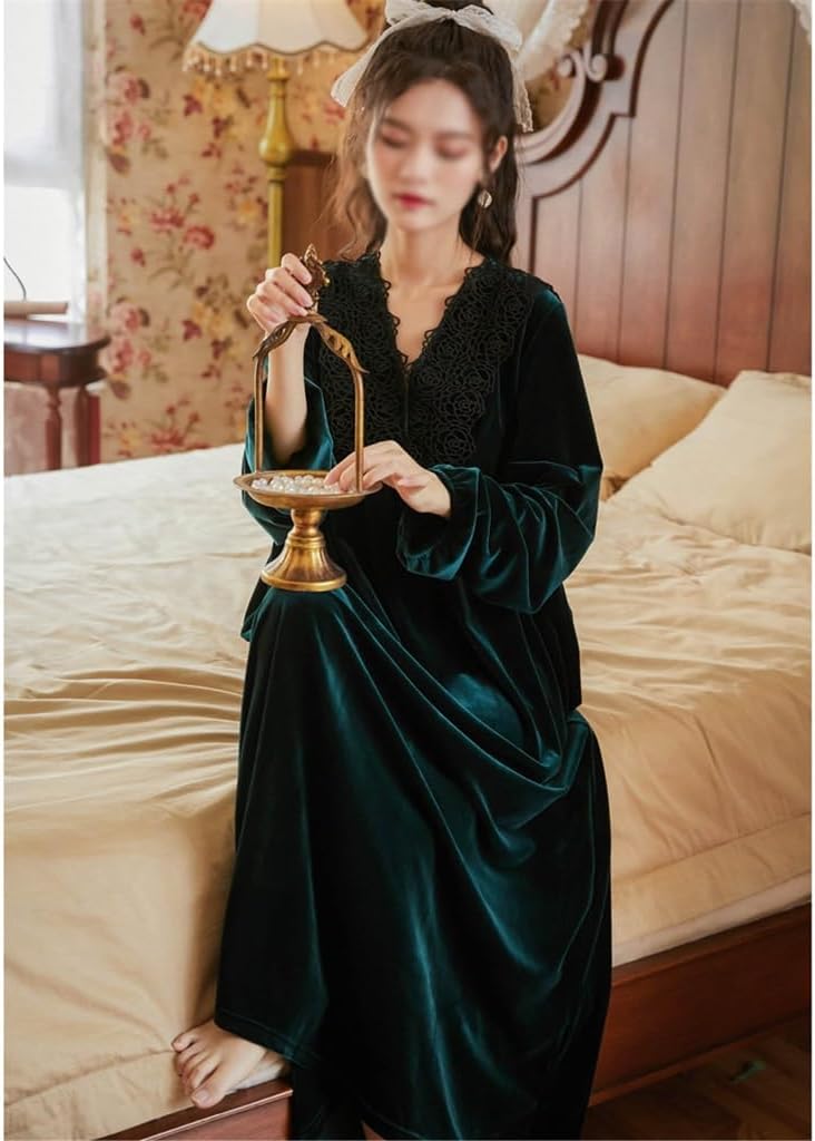 JSEIAJB Warm Golden Velvet Pajamas, Oversized Home Wear Long Sleeved Plush Pajama Dress for Women in Winter(Medium)